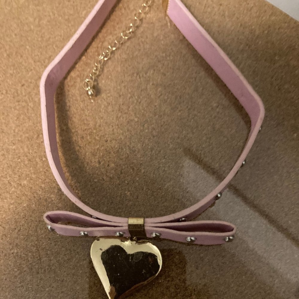 Pink Choker with Gold Heart